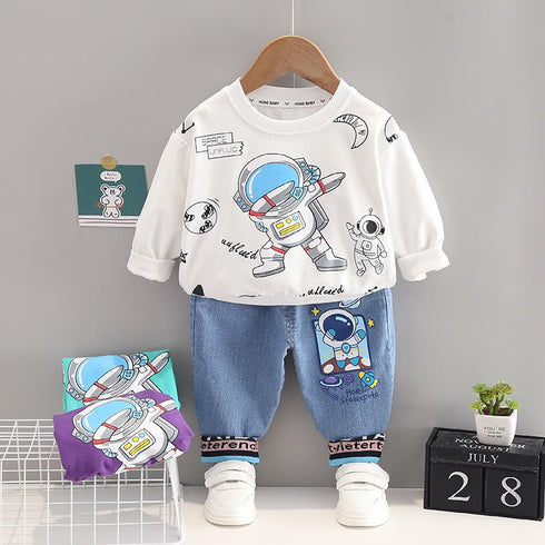 Spring and Autumn Boys Crewneck Long Sleeve Suit